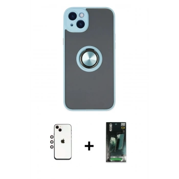 MARSİLYAN™- iPhone 14 Kılıf Yörünge Çizgi - Şeffaf 360 Full Body Arka Koruyucu + Shine Kamera Lens - GI