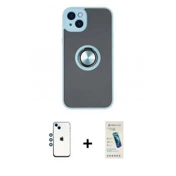 MARSİLYAN™- iPhone 14 Kılıf Yörünge Çizgi - Şeffaf Pasifik Cam Ekran Koruyucu + Shine Kamera Lens - MI