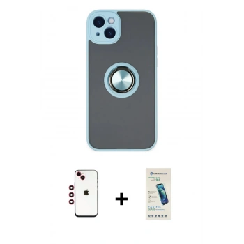 MARSİLYAN™- iPhone 14 Kılıf Yörünge Çizgi - Şeffaf Pasifik Cam Ekran Koruyucu + Shine Kamera Lens - KI