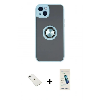 MARSİLYAN™- iPhone 14 Kılıf Yörünge Çizgi - Şeffaf Pasifik Cam Ekran Koruyucu + Diamond Kamera Lens - SABE