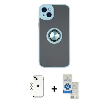 MARSİLYAN™- iPhone 14 Kılıf Yörünge Çizgi - Şeffaf Royal Nano Ekran Koruyucu + Shine Kamera Lens - GD