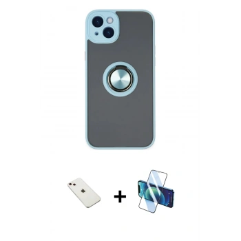 MARSİLYAN™- iPhone 14 Kılıf Yörünge Çizgi - Siyah 3D Antistatik Cam Ekran Koruyucu + Diamond Kamera Lens - PE