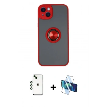 MARSİLYAN™- iPhone 14 Kılıf Yörünge Çizgi - Siyah 3D Antistatik Cam Ekran Koruyucu + Shine Kamera Lens - YL