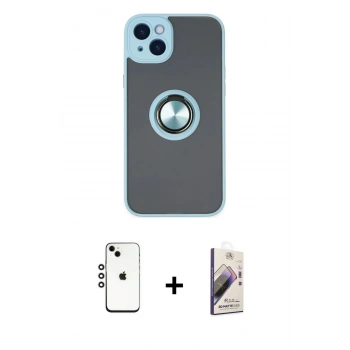 MARSİLYAN™- iPhone 14 Kılıf Yörünge Çizgi - Siyah Bilvis 3D Mat Cam Ekran Koruyucu + Shine Kamera Lens - GS