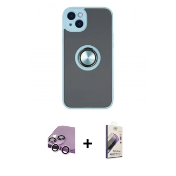 MARSİLYAN™- iPhone 14 Kılıf Yörünge Çizgi - Siyah Bilvis 3D Mat Cam Ekran Koruyucu + Raze Metal Kamera Lens - MR