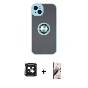 MARSİLYAN™- iPhone 14 Kılıf Yörünge Çizgi - Siyah Bilvis 3D Mat Cam Ekran Koruyucu + PVD Metal Kamera Lens - PE