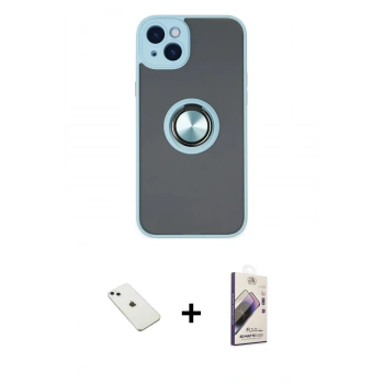 MARSİLYAN™- iPhone 14 Kılıf Yörünge Çizgi - Siyah Bilvis 3D Mat Cam Ekran Koruyucu + Diamond Kamera Lens - SABE