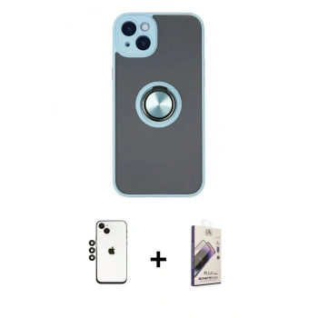 MARSİLYAN™- iPhone 14 Kılıf Yörünge Çizgi - Siyah Bilvis 3D Mat Cam Ekran Koruyucu + Shine Kamera Lens - SH