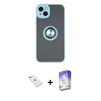MARSİLYAN™- iPhone 14 Kılıf Yörünge Çizgi - Siyah Bilvis 5in1 3D Magic Cam Ekran Koruyucu + Diamond Kamera Lens - SABE