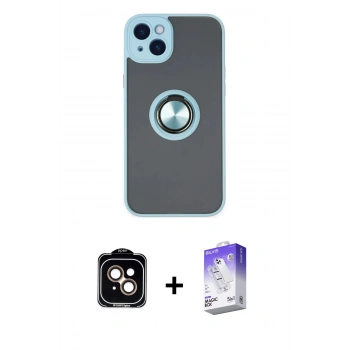 MARSİLYAN™- iPhone 14 Kılıf Yörünge Çizgi - Siyah Bilvis 5in1 3D Magic Cam Ekran Koruyucu + PVD Metal Kamera Lens - TU