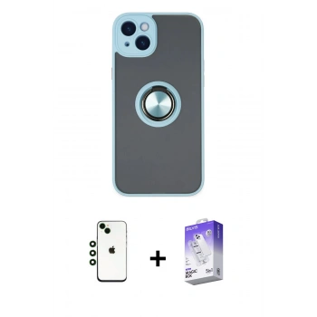 MARSİLYAN™- iPhone 14 Kılıf Yörünge Çizgi - Siyah Bilvis 5in1 3D Magic Cam Ekran Koruyucu + Shine Kamera Lens - YL