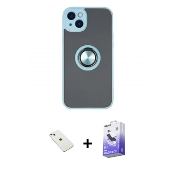 MARSİLYAN™- iPhone 14 Kılıf Yörünge Çizgi - Siyah Bilvis 5in1 5D Magic Hayalet Cam Ekran Koruyucu + Diamond Kamera Lens - SABE
