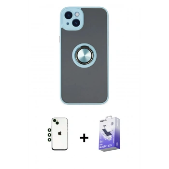 MARSİLYAN™- iPhone 14 Kılıf Yörünge Çizgi - Siyah Bilvis 5in1 5D Magic Hayalet Cam Ekran Koruyucu + Shine Kamera Lens - YL