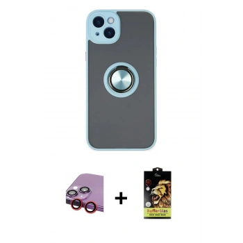 MARSİLYAN™- iPhone 14 Kılıf Yörünge Çizgi - Siyah Buffer Cam Ekran Koruyucu + Raze Metal Kamera Lens - KI