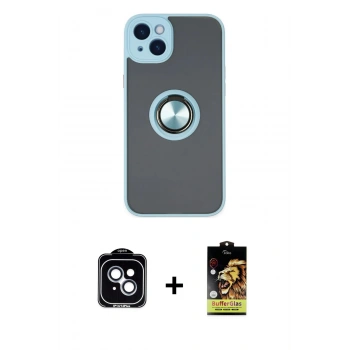 MARSİLYAN™- iPhone 14 Kılıf Yörünge Çizgi - Siyah Buffer Cam Ekran Koruyucu + PVD Metal Kamera Lens - MI