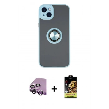 MARSİLYAN™- iPhone 14 Kılıf Yörünge Çizgi - Siyah Buffer Cam Ekran Koruyucu + Raze Metal Kamera Lens - MR
