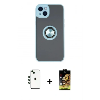 MARSİLYAN™- iPhone 14 Kılıf Yörünge Çizgi - Siyah Buffer Cam Ekran Koruyucu + Shine Kamera Lens - YL