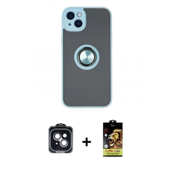 MARSİLYAN™- iPhone 14 Kılıf Yörünge Çizgi - Siyah Buffer Cam Ekran Koruyucu + PVD Metal Kamera Lens - SH
