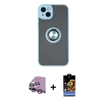 MARSİLYAN™- iPhone 14 Kılıf Yörünge Çizgi - Siyah Buffer Hayalet Cam Ekran Koruyucu + Raze Metal Kamera Lens - MR
