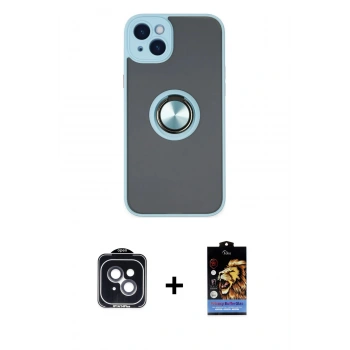 MARSİLYAN™- iPhone 14 Kılıf Yörünge Çizgi - Siyah Buffer Hayalet Cam Ekran Koruyucu + PVD Metal Kamera Lens - SH