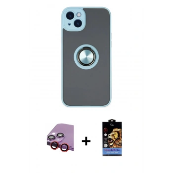 MARSİLYAN™- iPhone 14 Kılıf Yörünge Çizgi - Siyah Buffer Hayalet Cam Ekran Koruyucu + Raze Metal Kamera Lens - KI