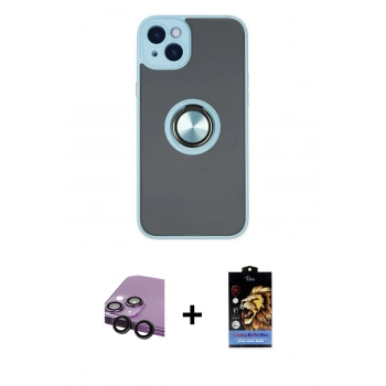 MARSİLYAN™- iPhone 14 Kılıf Yörünge Çizgi - Siyah Buffer Hayalet Cam Ekran Koruyucu + Raze Metal Kamera Lens - SH