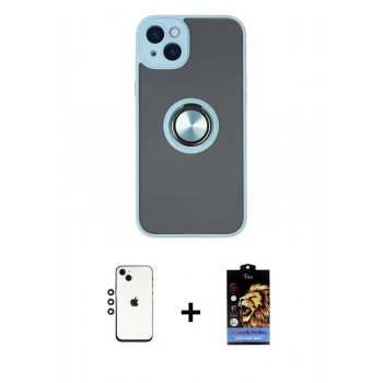 MARSİLYAN™- iPhone 14 Kılıf Yörünge Çizgi - Siyah Buffer Hayalet Cam Ekran Koruyucu + Shine Kamera Lens - GS