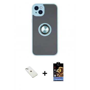 MARSİLYAN™- iPhone 14 Kılıf Yörünge Çizgi - Siyah Buffer Hayalet Cam Ekran Koruyucu + Diamond Kamera Lens - SABE