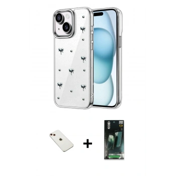 MARSİLYAN™- iPhone 14 Kılıf Yörünge Form - Şeffaf 360 Full Body Arka Koruyucu + Diamond Kamera Lens - KI