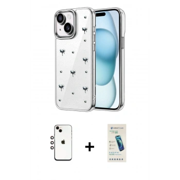 MARSİLYAN™- iPhone 14 Kılıf Yörünge Form - Şeffaf Pasifik Cam Ekran Koruyucu + Shine Kamera Lens - GI