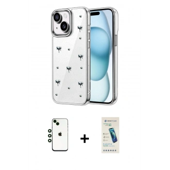 MARSİLYAN™- iPhone 14 Kılıf Yörünge Form - Şeffaf Pasifik Cam Ekran Koruyucu + Shine Kamera Lens - YL