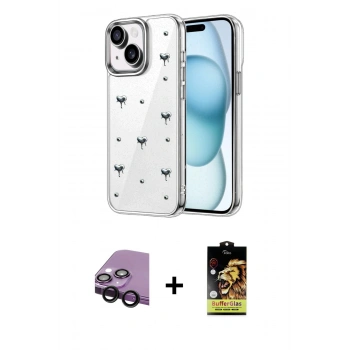 MARSİLYAN™- iPhone 14 Kılıf Yörünge Form - Siyah Buffer Cam Ekran Koruyucu + Raze Metal Kamera Lens - SH