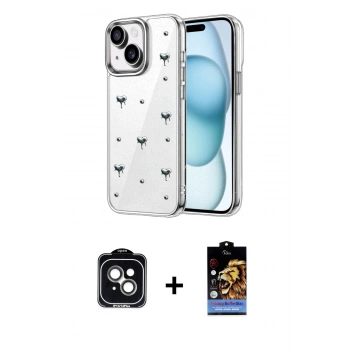 MARSİLYAN™- iPhone 14 Kılıf Yörünge Form - Siyah Buffer Hayalet Cam Ekran Koruyucu + PVD Metal Kamera Lens - YL