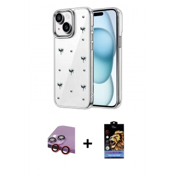 MARSİLYAN™- iPhone 14 Kılıf Yörünge Form - Siyah Buffer Hayalet Cam Ekran Koruyucu + Raze Metal Kamera Lens - KI