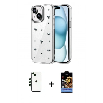MARSİLYAN™- iPhone 14 Kılıf Yörünge Form - Siyah Buffer Hayalet Cam Ekran Koruyucu + Shine Kamera Lens - YL