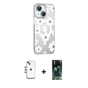 MARSİLYAN™- iPhone 14 Kılıf Yörünge Işık Prime - Şeffaf 360 Full Body Arka Koruyucu + Shine Kamera Lens - GI
