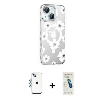 MARSİLYAN™- iPhone 14 Kılıf Yörünge Işık Prime - Şeffaf Pasifik Cam Ekran Koruyucu + Shine Kamera Lens - MI