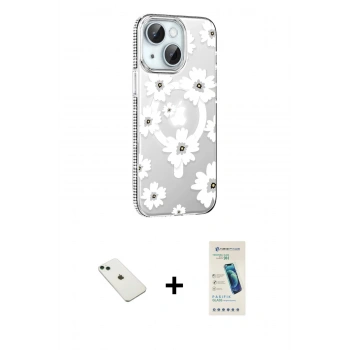 MARSİLYAN™- iPhone 14 Kılıf Yörünge Işık Prime - Şeffaf Pasifik Cam Ekran Koruyucu + Diamond Kamera Lens - YL