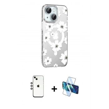 MARSİLYAN™- iPhone 14 Kılıf Yörünge Işık Prime - Siyah 3D Antistatik Cam Ekran Koruyucu + Shine Kamera Lens - GS