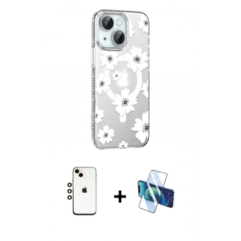 MARSİLYAN™- iPhone 14 Kılıf Yörünge Işık Prime - Siyah 3D Antistatik Cam Ekran Koruyucu + Shine Kamera Lens - GD