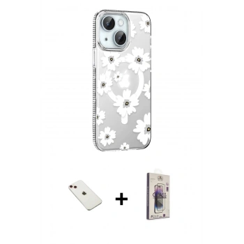 MARSİLYAN™- iPhone 14 Kılıf Yörünge Işık Prime - Siyah Bilvis 3D Cam Ekran Koruyucu + Diamond Kamera Lens - KI