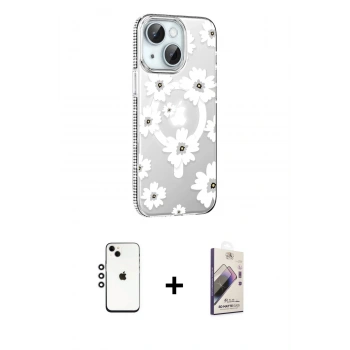 MARSİLYAN™- iPhone 14 Kılıf Yörünge Işık Prime - Siyah Bilvis 3D Mat Cam Ekran Koruyucu + Shine Kamera Lens - GS