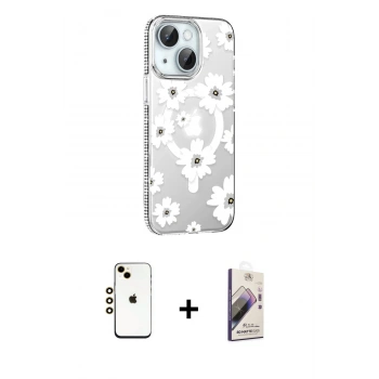 MARSİLYAN™- iPhone 14 Kılıf Yörünge Işık Prime - Siyah Bilvis 3D Mat Cam Ekran Koruyucu + Shine Kamera Lens - GD