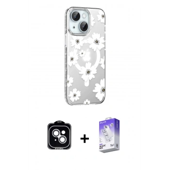 MARSİLYAN™- iPhone 14 Kılıf Yörünge Işık Prime - Siyah Bilvis 5in1 3D Magic Cam Ekran Koruyucu + PVD Metal Kamera Lens - GS