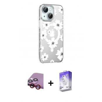 MARSİLYAN™- iPhone 14 Kılıf Yörünge Işık Prime - Siyah Bilvis 5in1 3D Magic Cam Ekran Koruyucu + Raze Metal Kamera Lens - KI