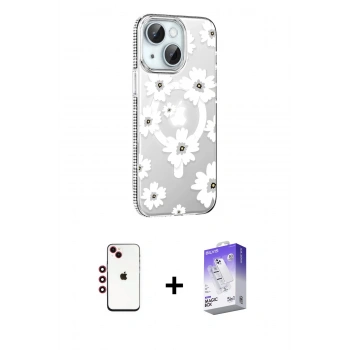 MARSİLYAN™- iPhone 14 Kılıf Yörünge Işık Prime - Siyah Bilvis 5in1 3D Magic Cam Ekran Koruyucu + Shine Kamera Lens - KI