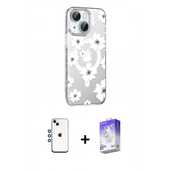 MARSİLYAN™- iPhone 14 Kılıf Yörünge Işık Prime - Siyah Bilvis 5in1 3D Magic Cam Ekran Koruyucu + Shine Kamera Lens - MI