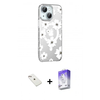 MARSİLYAN™- iPhone 14 Kılıf Yörünge Işık Prime - Siyah Bilvis 5in1 3D Magic Cam Ekran Koruyucu + Diamond Kamera Lens - PE