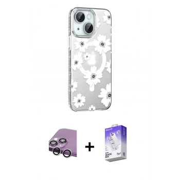 MARSİLYAN™- iPhone 14 Kılıf Yörünge Işık Prime - Siyah Bilvis 5in1 3D Magic Cam Ekran Koruyucu + Raze Metal Kamera Lens - GS