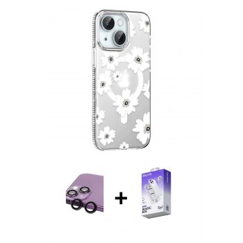 MARSİLYAN™- iPhone 14 Kılıf Yörünge Işık Prime - Siyah Bilvis 5in1 3D Magic Cam Ekran Koruyucu + Raze Metal Kamera Lens - SH